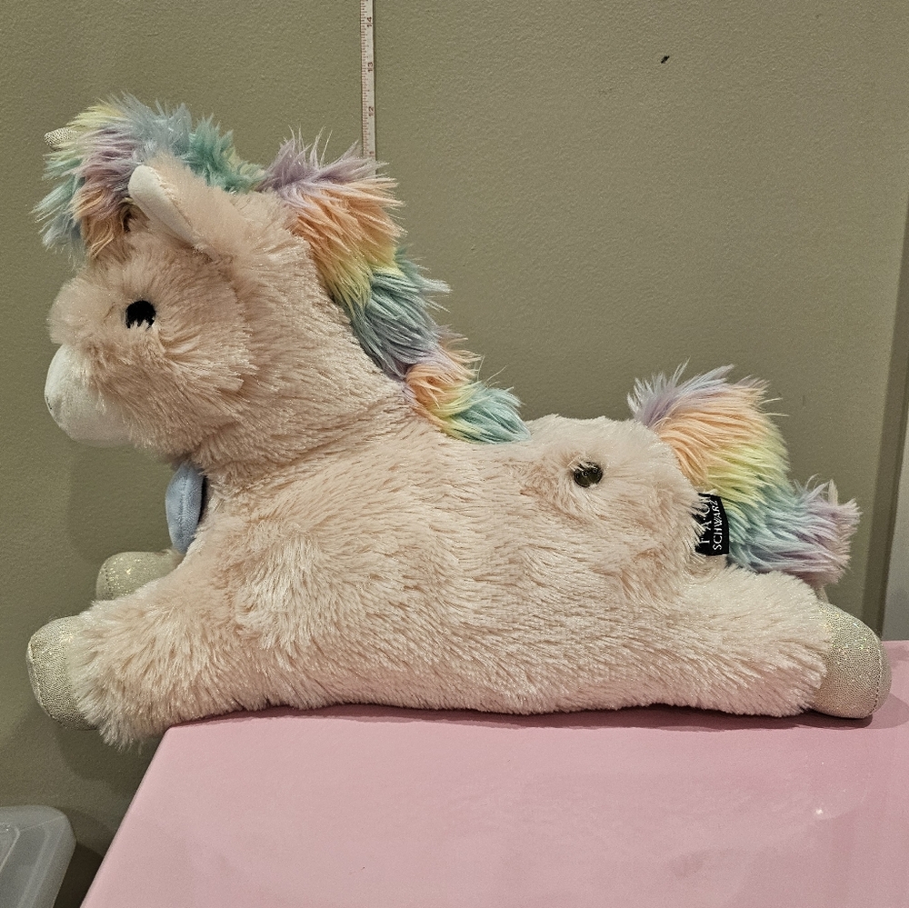 FAO Schwarz Unicorn Soft Toy Pink with rainbow hair